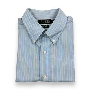 Lauren Ralph Lauren Dress Shirt 17‎ 34/35 Blue Pinstripe Long Sleeve Button Down